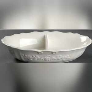 White Oval Divided Vegetable Bowl